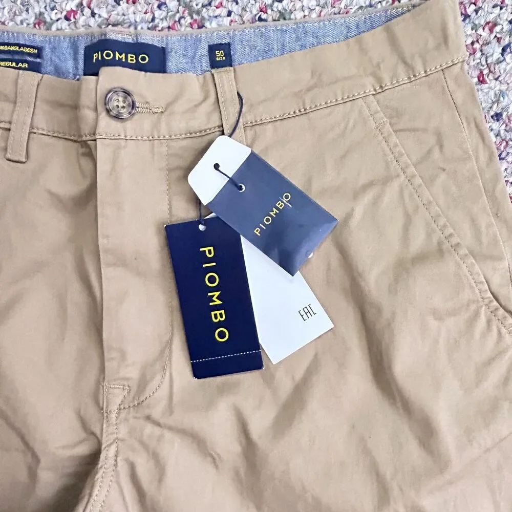 Piombo Italy Men's NWT Toast Tan Stretch Cotton Flat Front Shorts Sz IT 50/US 34